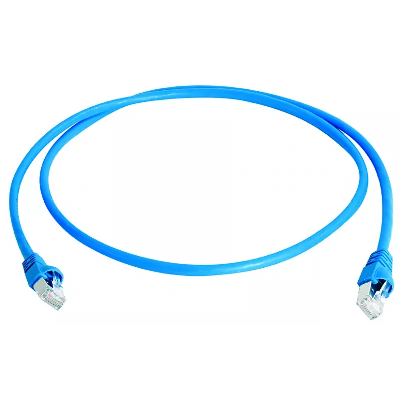 Cabo de patch TELEGÄRTNER 100008091 RJ45, CAT 6a S/FTP, azul, ignífugo, com proteção anti-dobras, 1 m