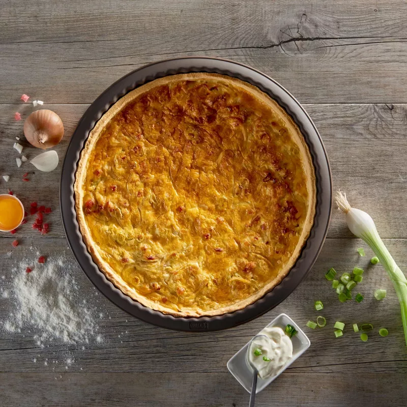 LURCH FlexiForm Forma para quiche 26 cm com fundo de vidro removível, 100 % silicone platina, Ø 30 x 4 cm, castanho (85009)
