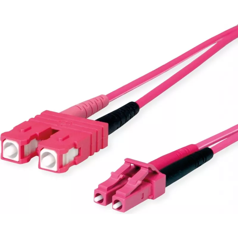 Cabo de patch de fibra ótica OM4 duplex Telegärtner L00890A0111, SC para LC, LSZH, violeta, 1 m