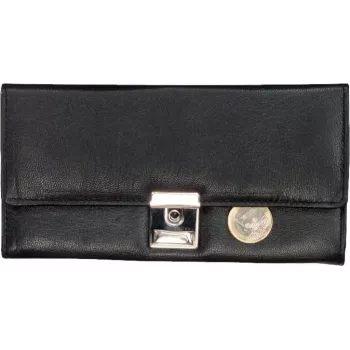 Porta-moedas de empregado de mesa JÜSCHA Alassio couro genuíno preto com 7 compartimentos para notas, compartimento para moedas e presilha para caneta (42064)