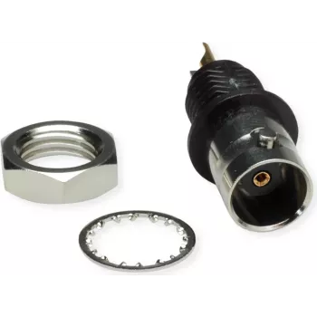 Telegärtner conector fêmea BNC de encastrar, isolado 50 Ohm, flange isolante preto, contactos dourados, 4 GHz, 1 unid.