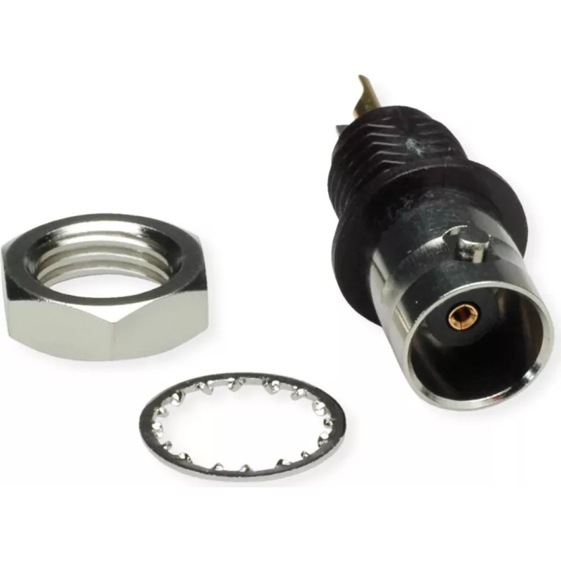 Telegärtner conector fêmea BNC de encastrar, isolado 50 Ohm, flange isolante preto, contactos dourados, 4 GHz, 1 unid.