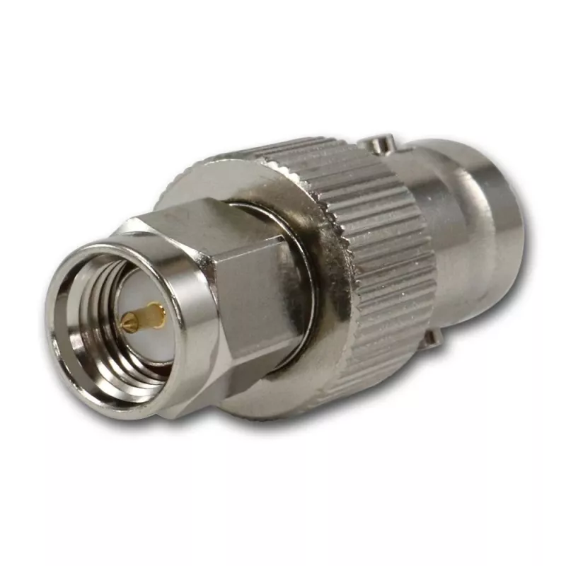 Telegärtner Adaptador coaxial de RF conector fêmea BNC para ficha SMA, 50 Ohm, DC-4 GHz, latão niquelado, J01008A0025