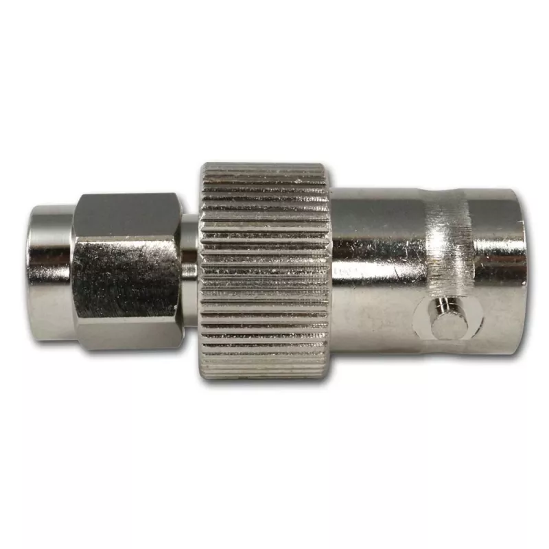 Telegärtner Adaptador coaxial de RF conector fêmea BNC para ficha SMA, 50 Ohm, DC-4 GHz, latão niquelado, J01008A0025