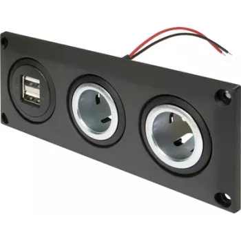 ProCar 67326500 Tomada embutida 12V/24V com porta de carga USB, DIN/ISO 4165, 16A/8A, 5V/2.1A, Preto