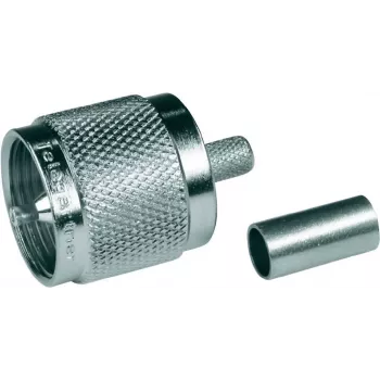 Ficha UHF macho de crimpagem Telegärtner G01 para RG-58 C/U, 50 Ohm, níquel/ouro, 1 unid. J01040A0001