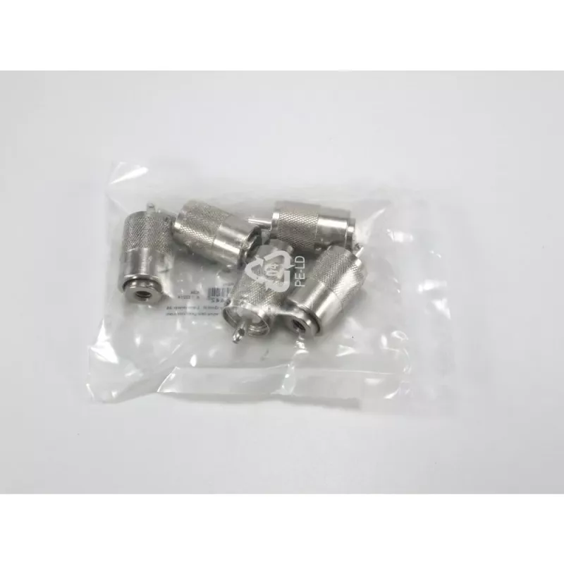 Ficha UHF macho Telegärtner PL259/6 para RG-58 C/U e RG-59 B/U, isolamento PTFE, caixa niquelada, contacto prateado, pack de 5 (J01040B0604)