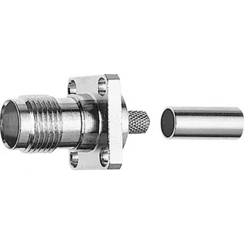Telegärtner Conector fêmea TNC para montagem em flange 50 Ohm Crimp/Crimp para RG-58 C/U, Níquel/Ouro, 1 unid. J01011A0045