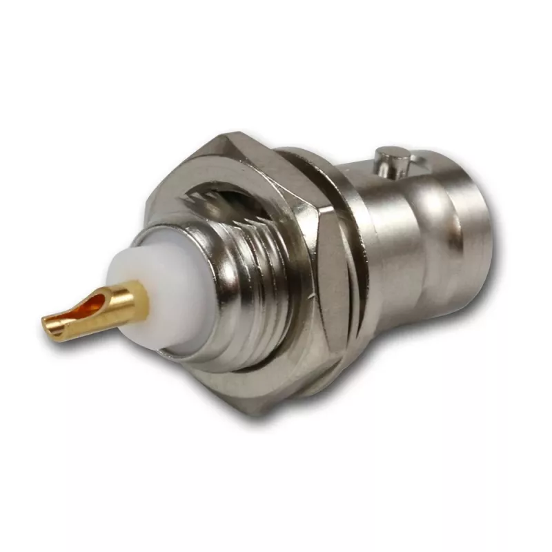 Telegärtner Conector fêmea BNC de embutir 50 Ohm, condutor interior dourado, flange de 4 furos, ligação por soldadura (J01001A0053Z)