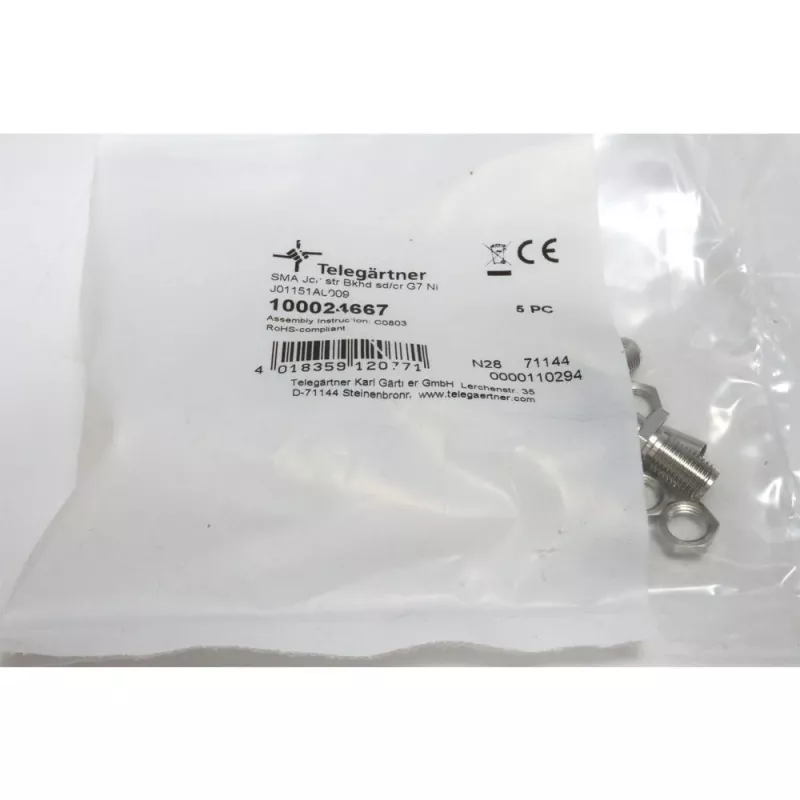 Telegärtner Conector fêmea SMA de montagem com crimpagem para RG-316/U, niquelado, pack de 5 (J01151A0009)