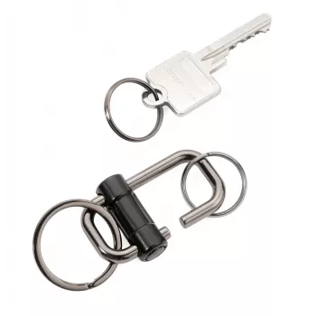 Porta-chaves de fecho rápido TROIKA 2-WAY KEY, metal fundido preto mate com anel de fenda removível (KR22-09/BK)