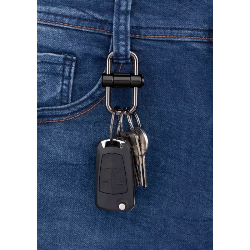 Porta-chaves de fecho rápido TROIKA 2-WAY KEY, metal fundido preto mate com anel de fenda removível (KR22-09/BK)