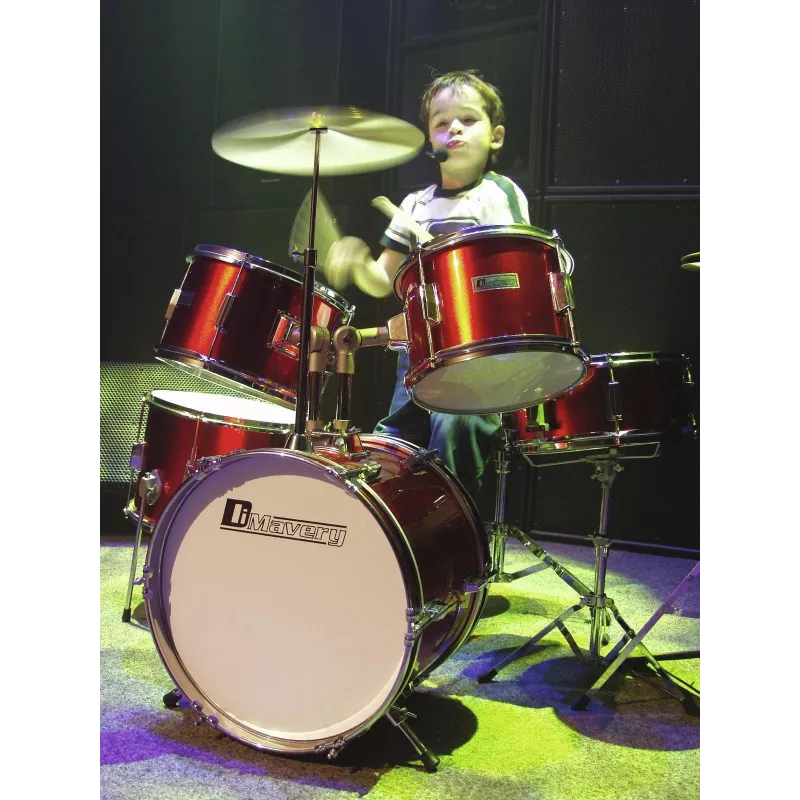Bateria infantil DIMAVERY JDS-305, vermelho (5 peças, bombo 16 polegadas, pratos, banco, baquetas) 26001900