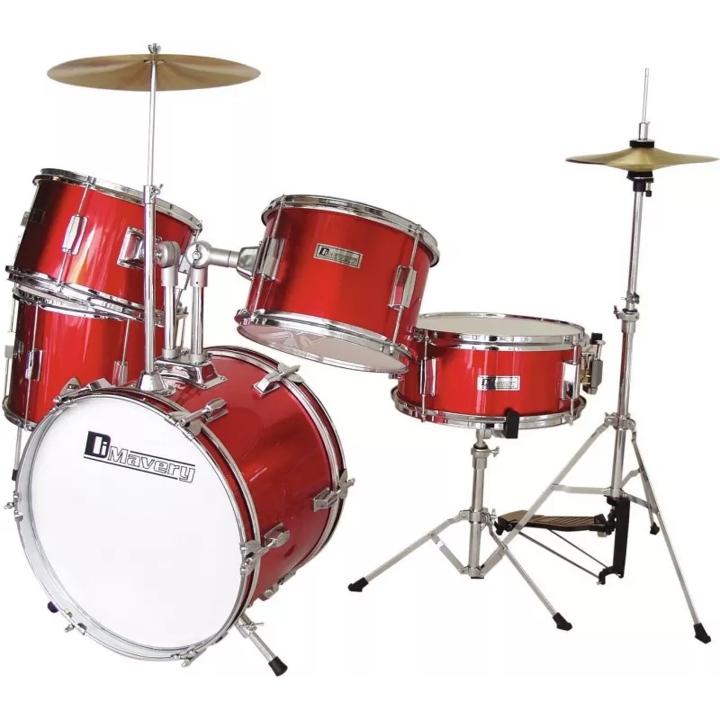 Bateria infantil DIMAVERY JDS-305, vermelho (5 peças, bombo 16 polegadas, pratos, banco, baquetas) 26001900