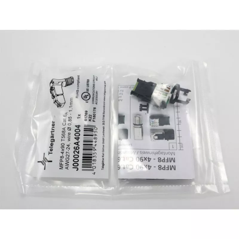 Telegärtner MFP8-4x90 Ficha RJ45 Cat.6A para Montagem em Campo, T568A, Blindada, Multi-ângulo J00026A4004