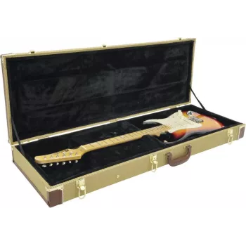 Dimavery estojo de madeira para guitarras elétricas, tweed 26341036