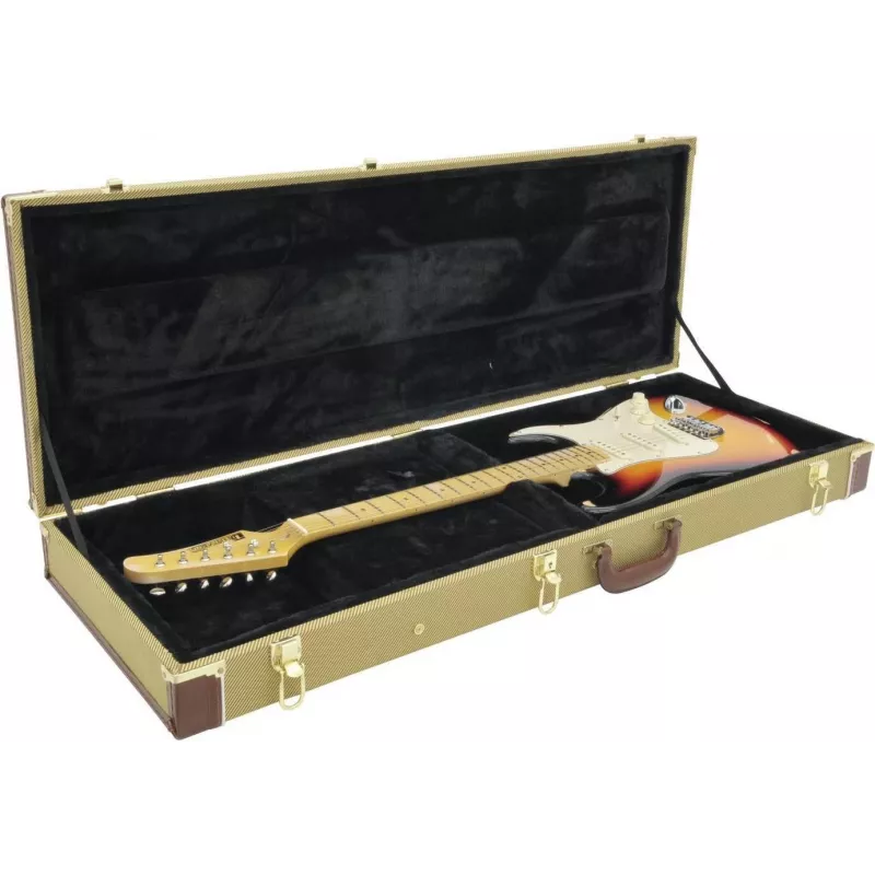 Dimavery estojo de madeira para guitarras elétricas, tweed 26341036