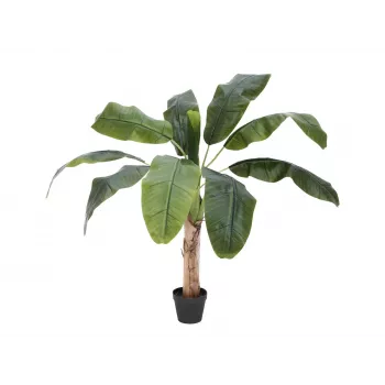 EUROPALMS Planta de bananeira artificial, 100cm, folhas verdes, vaso preto 82509503