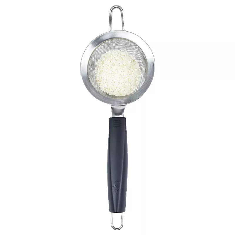 LURCH TANGO Passador de cozinha 9,5 cm, preto/prateado, passador fino de aço inoxidável com cabo de plástico 230240