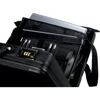 JÜSCHA ALASSIO Pasta para portátil com bolsa de portátil removível, expansível, fechos de combinação, Preto nylon/couro sintético (45039)