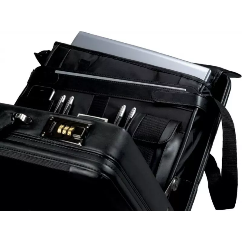 JÜSCHA ALASSIO Pasta para portátil com bolsa de portátil removível, expansível, fechos de combinação, Preto nylon/couro sintético (45039)