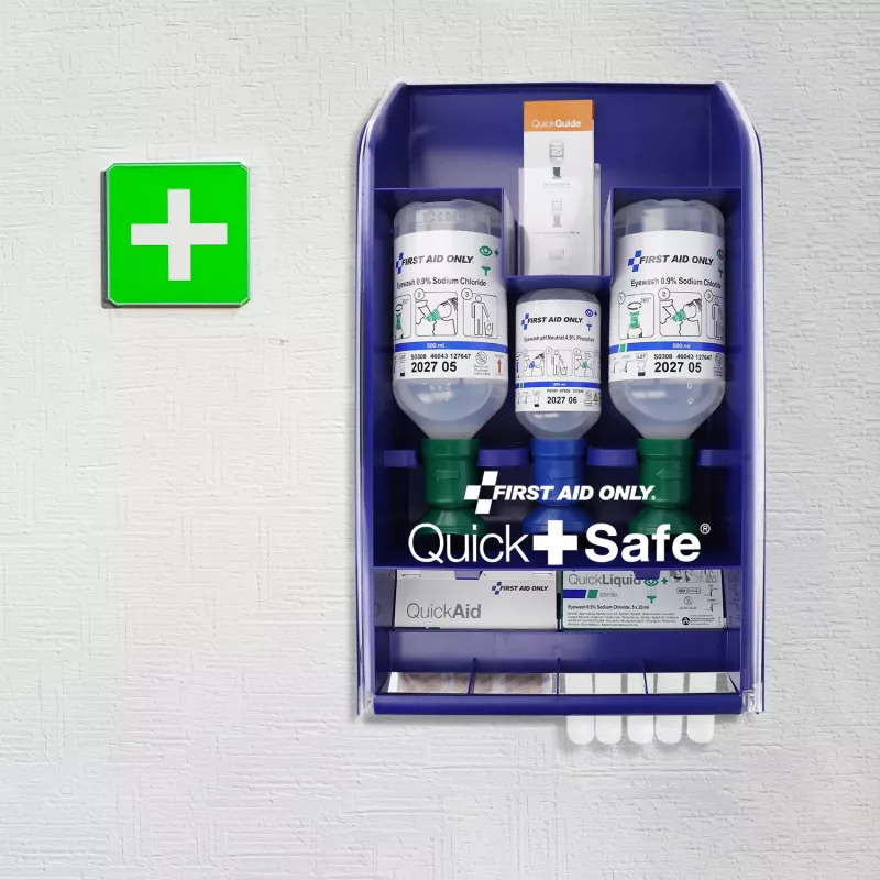 First Aid Only Quick+ Safe DIN EN 15154-4 Caixa de Primeiros Socorros, Azul, Montagem na Parede, Plástico ABS, Conteúdo DIN 13157 P-44026 00