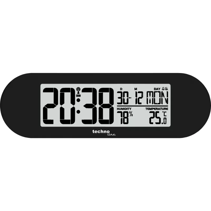 Technoline despertador digital controlado por rádio com função soneca, data e temperatura interior