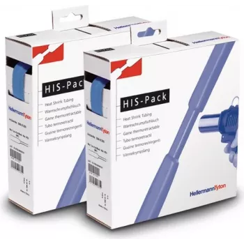 HellermannTyton HIS-PACK-9,5/4,7-BU Tubo termorretrátil, azul, diâmetro expandido 9,5 mm, retraído 4,7 mm, 5 m de comprimento, proporção 2:1, caixa distribuidora