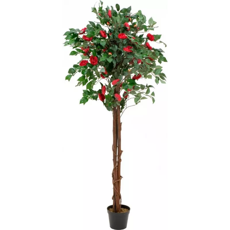 Planta artificial camélia vermelha com vaso EUROPALMS, 180 cm 82507226