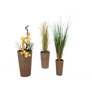 EUROPALMS India Conjunto de vasos decorativos, 3 tamanhos, aspeto de pedra cinzenta, interior/exterior 83011268