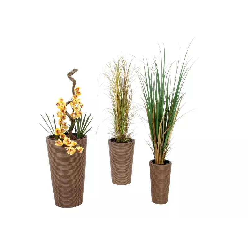EUROPALMS India Conjunto de vasos decorativos, 3 tamanhos, aspeto de pedra cinzenta, interior/exterior 83011268
