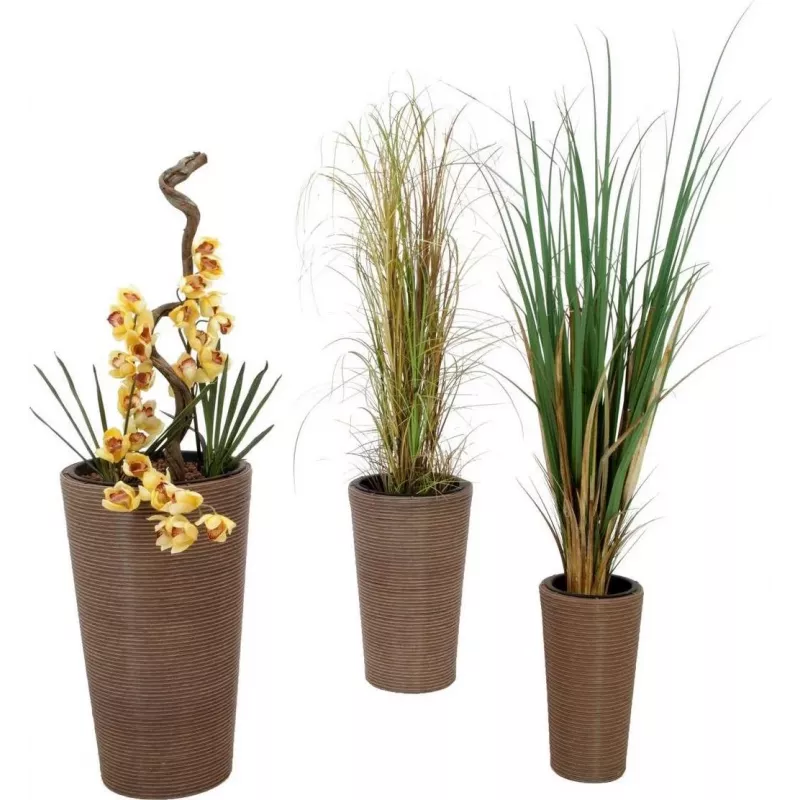 EUROPALMS India Conjunto de vasos decorativos, 3 tamanhos, aspeto de pedra cinzenta, interior/exterior 83011268