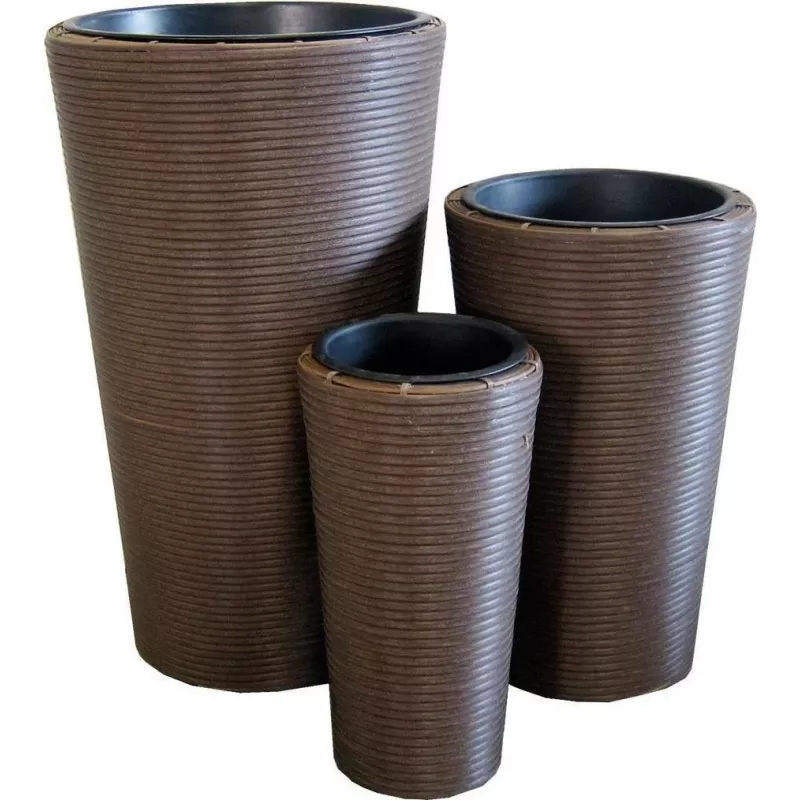 EUROPALMS India Conjunto de vasos decorativos, 3 tamanhos, aspeto de pedra cinzenta, interior/exterior 83011268