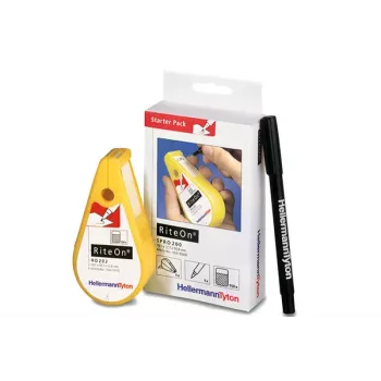 HellermannTyton RiteOn pacote inicial com distribuidores pré-preenchidos, 600 etiquetas autolaminadas, brancas, 19 x 38 mm, inclui marcador vermelho 550-14010