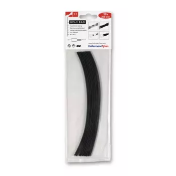 HellermannTyton HIS-3-BAG-1.5/0.5 tubo termorretrátil 3:1, preto, 1,5mm a 0,5mm, 20cm, 10 unid. 308-30151
