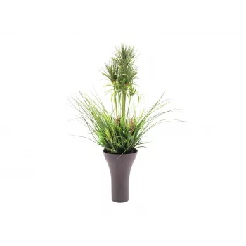 EUROPALMS arranjo de relva artificial, 90cm, verde, em vaso preto 82600137