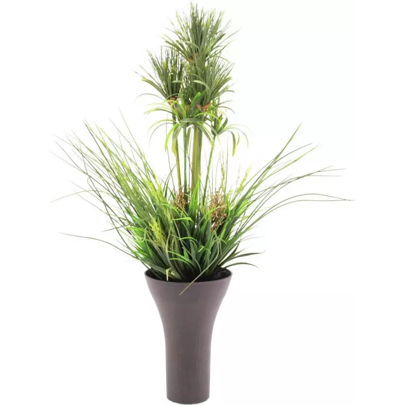 EUROPALMS arranjo de relva artificial, 90cm, verde, em vaso preto 82600137