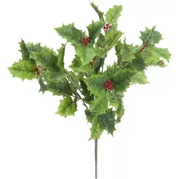 EUROPALMS ramo artificial de azevinho 43cm, folhas verdes com bagas vermelhas, haste flexível, decoração de Natal para interior 83500565
