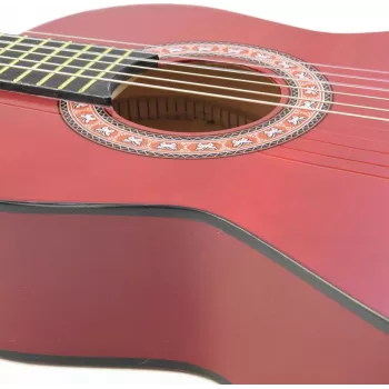 Guitarra clássica Dimavery AC-303 tamanho 1/2 vermelha com gigbag, afinador, palhetas e alça para principiantes