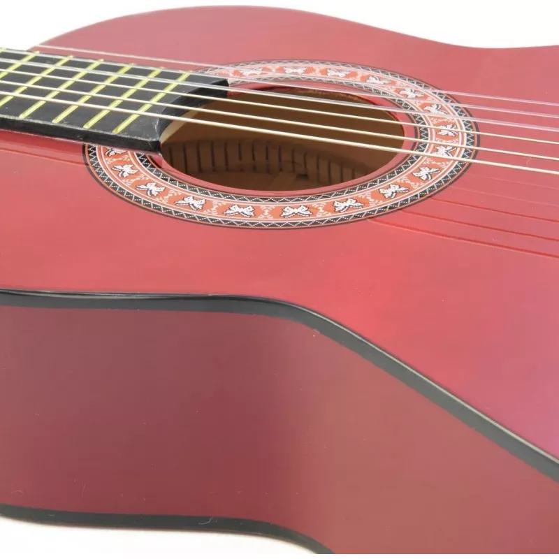 Guitarra clássica Dimavery AC-303 tamanho 1/2 vermelha com gigbag, afinador, palhetas e alça para principiantes