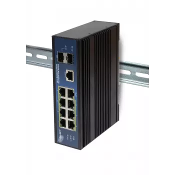 Switch industrial gerido Layer2+ ALLNET ALL-SGI8010PDM 10 portas Gigabit PoE, 7x PoE+ 2x SFP 1x PD, sem ventoinha IP40