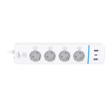 ALLNET ESP32 Wi-Fi Régua de tomadas inteligente ALL3079-4, 4 tomadas AC, 2x USB-A e 1x USB-C, medição de energia