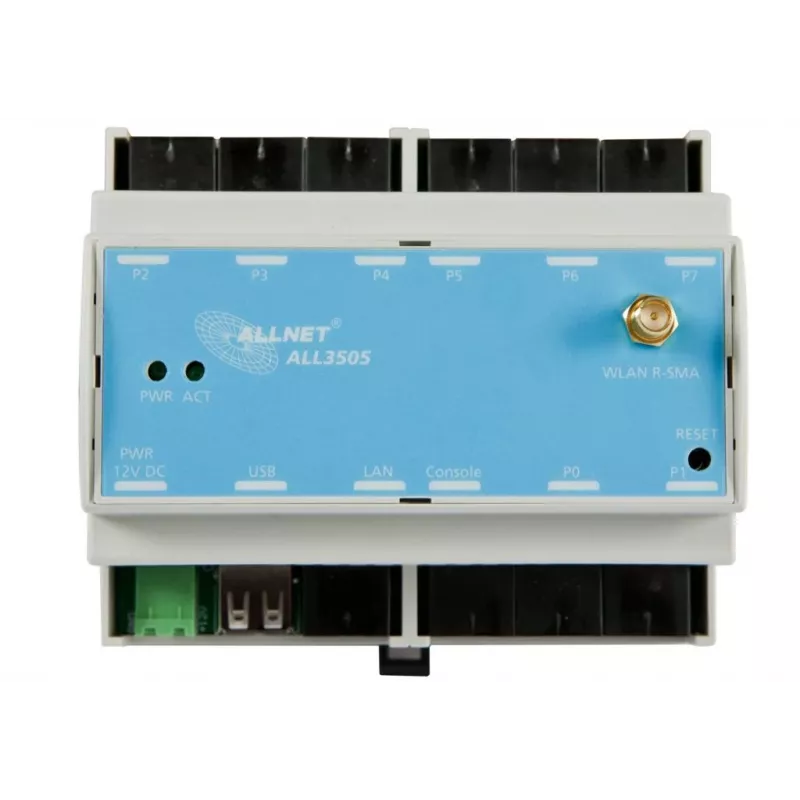 ALLNET ALL3505v2 controlador IP de automação de edifícios com 8 portas de sensores, montagem em calha DIN