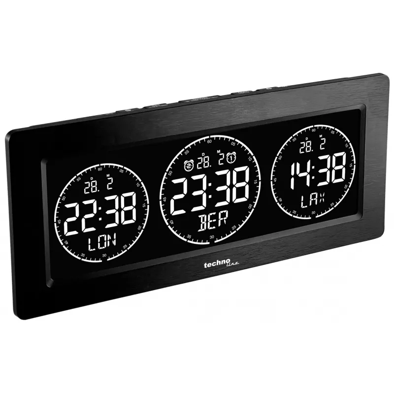Technoline despertador de mesa digital com indicador de temperatura, data, função soneca - preto