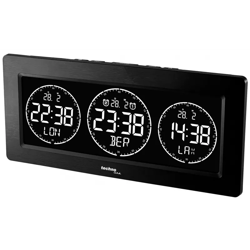 Technoline despertador de mesa digital com indicador de temperatura, data, função soneca - preto