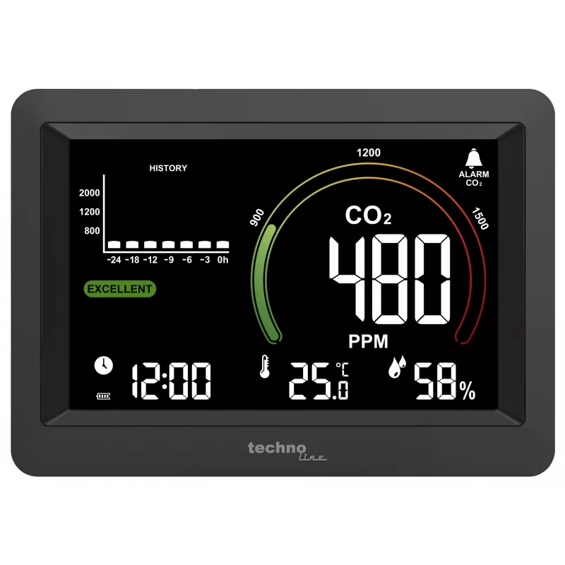 Monitor de CO2 Technoline WL1028 Monitor de qualidade do ar com alarme Preto