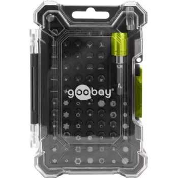 Goobay Tools conjunto de 72 pontas com suporte de pontas magnético de troca rápida, pontas em aço S2, encaixe sextavado de 1/4 polegadas, fenda, Phillips, Pozidriv, Torx, Security Torx, Hex, Security Hex, Square, Spanner, Tri-Wing, Torq-Set, pontas de 25 mm 77843