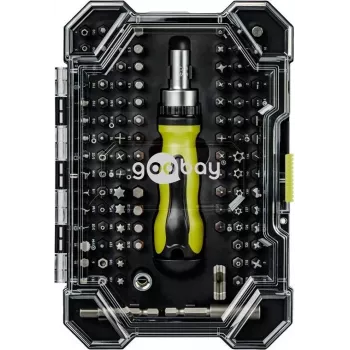 Goobay conjunto de 100 pontas de chave de fendas com encaixe sextavado de 1/4 polegadas, pontas em aço S2 e suporte de pontas magnético 77844