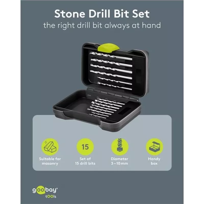 GOOBAY TOOLS conjunto de 15 brocas para pedra 4-12 mm com ponta de carboneto de tungsténio em estojo 77849