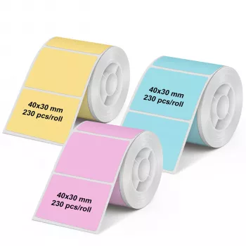 Olympia 6323 Etiquetas térmicas diretas universais, 40 x 30 mm, papel, multicolor (rosa, azul, amarelo), 3 rolos